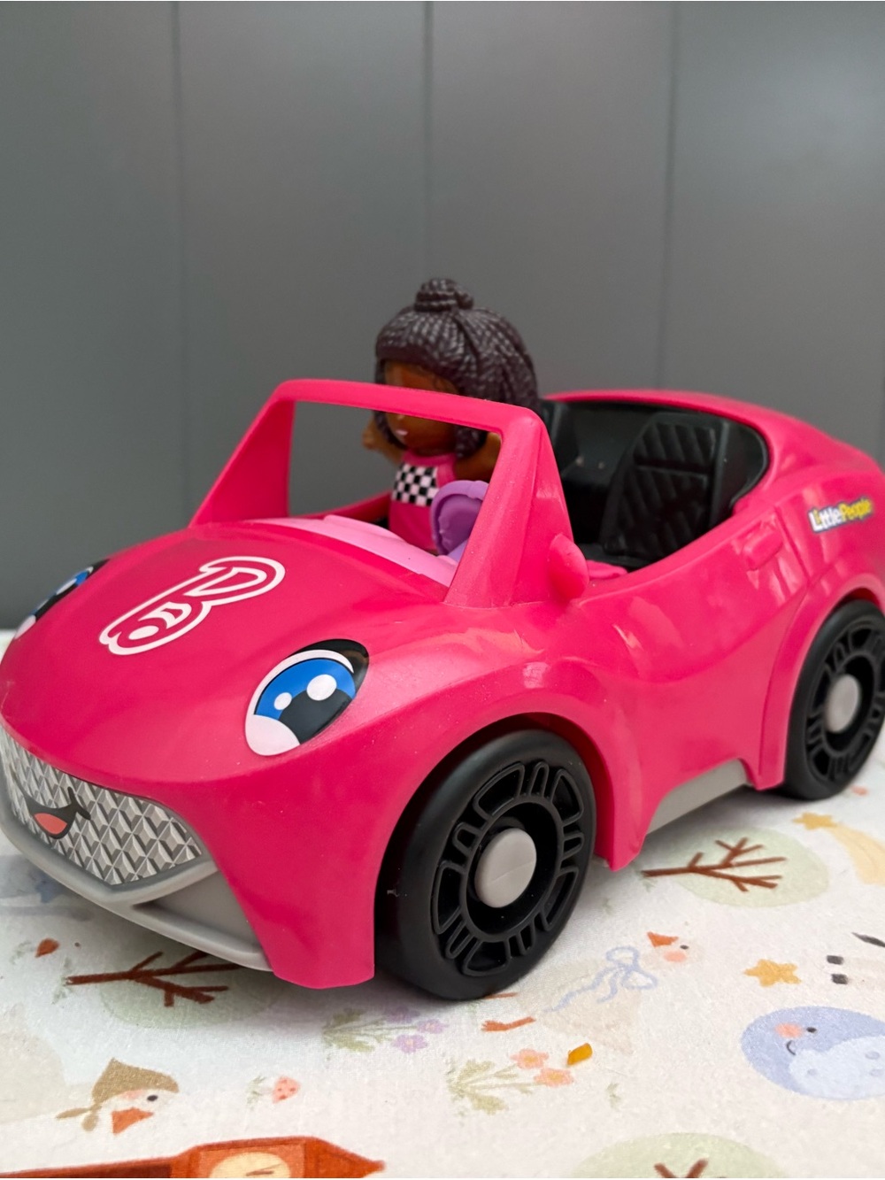 Bright Pink Barbie x Little People Convertible Toy Car with Figure